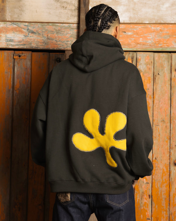 Oversized Back-Appliqué Hoodie (Olive x Lemon)