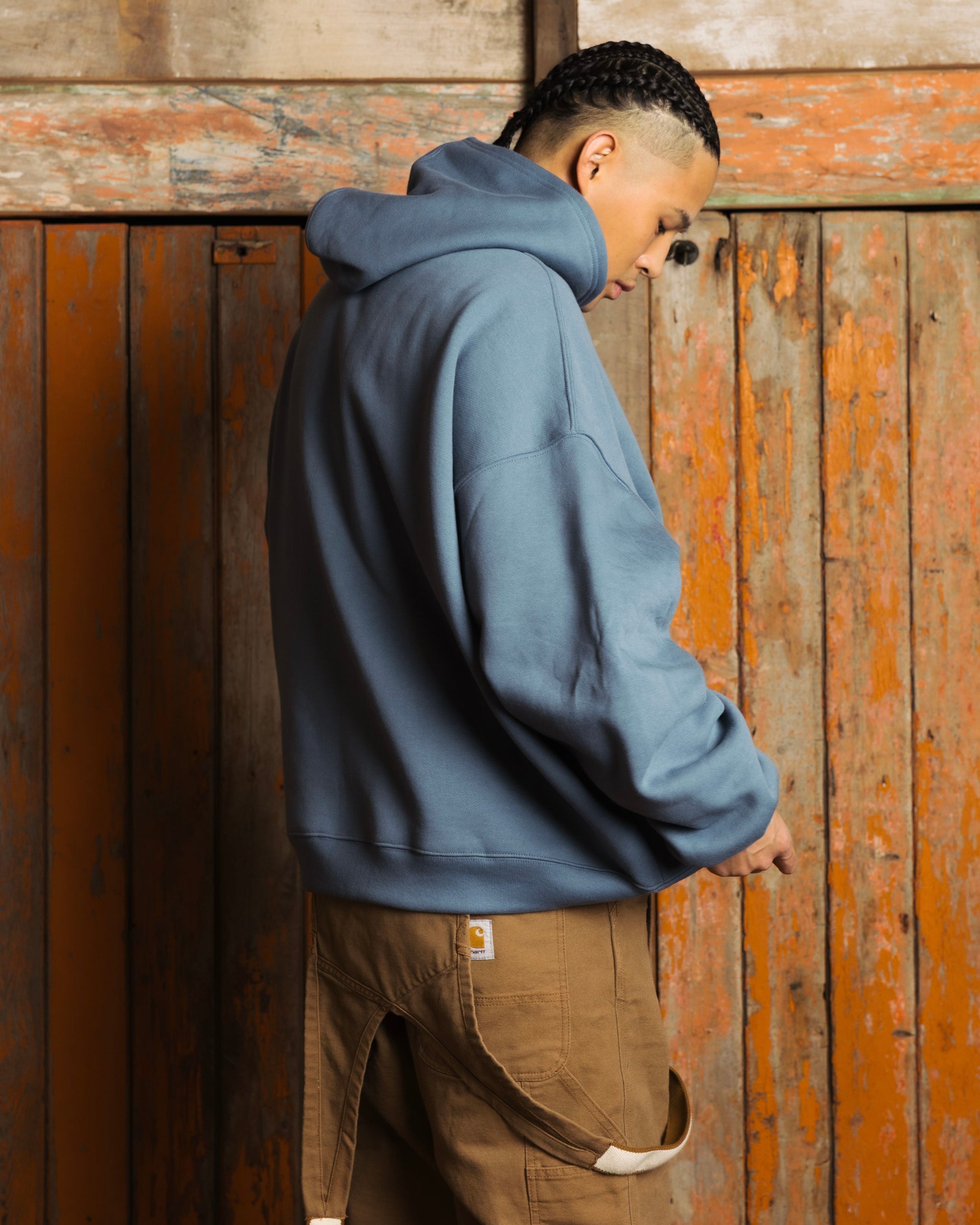 Oversized Front-Appliqué Hoodie (ocean blue)