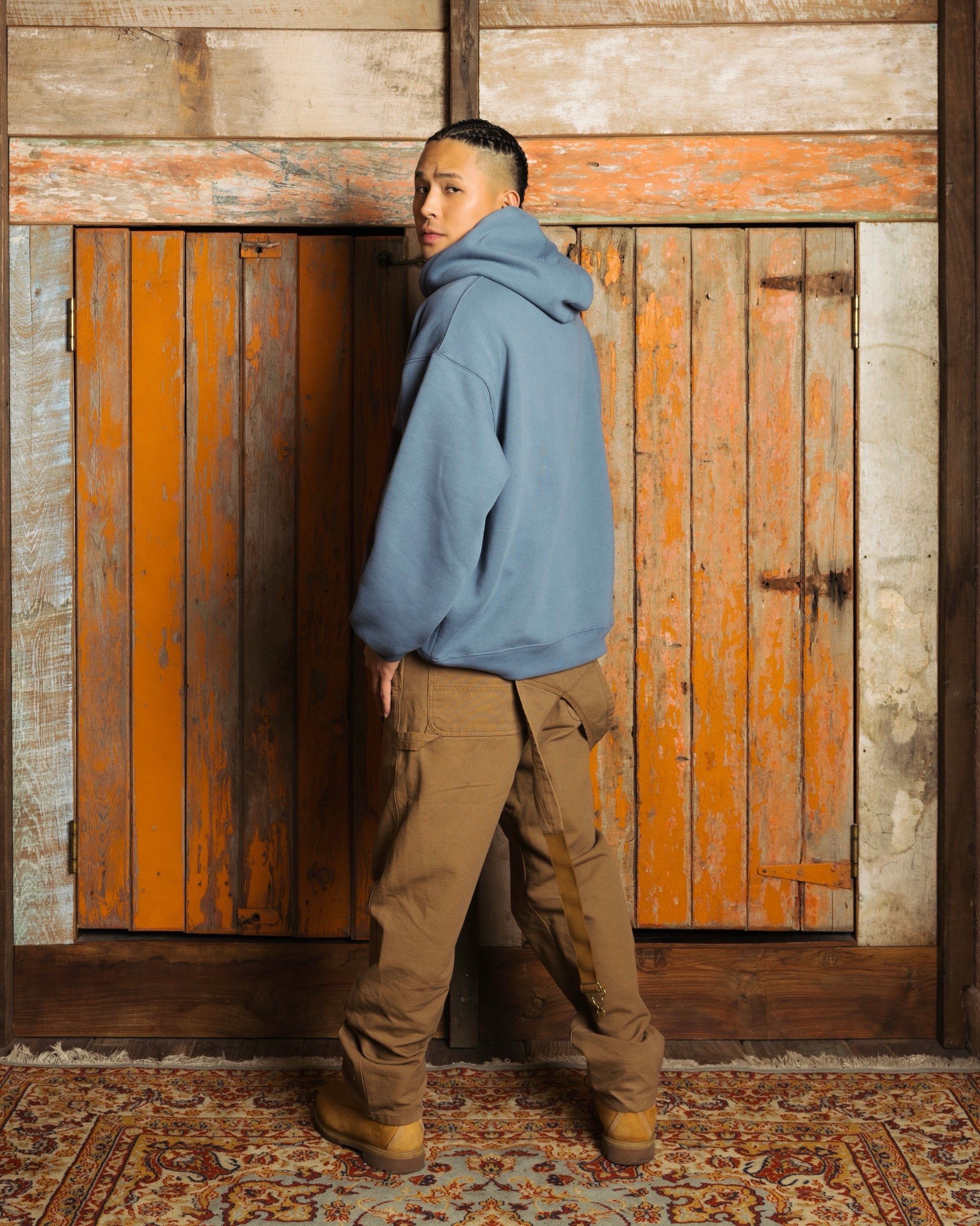 Oversized Front-Appliqué Hoodie (ocean blue)