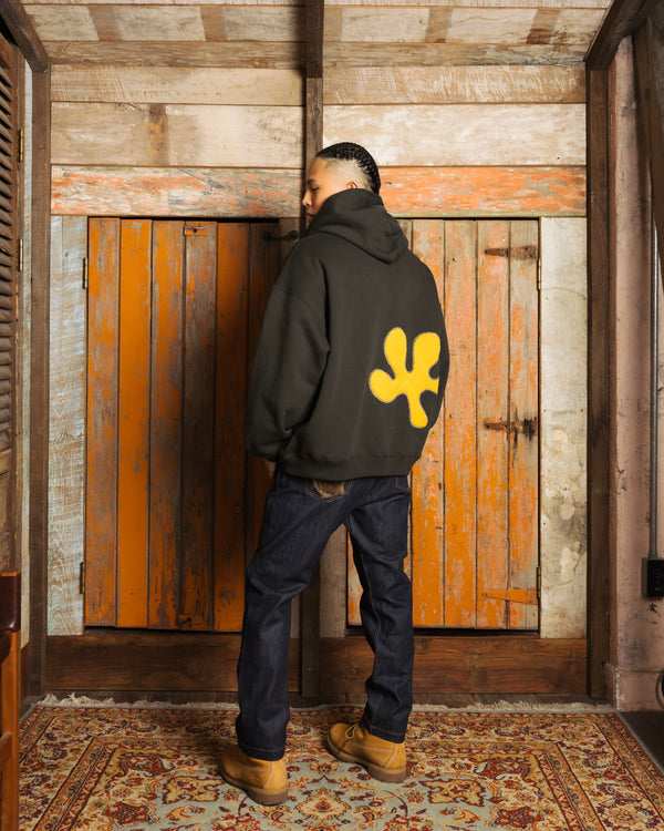 Oversized Back-Appliqué Hoodie (Olive x Lemon)