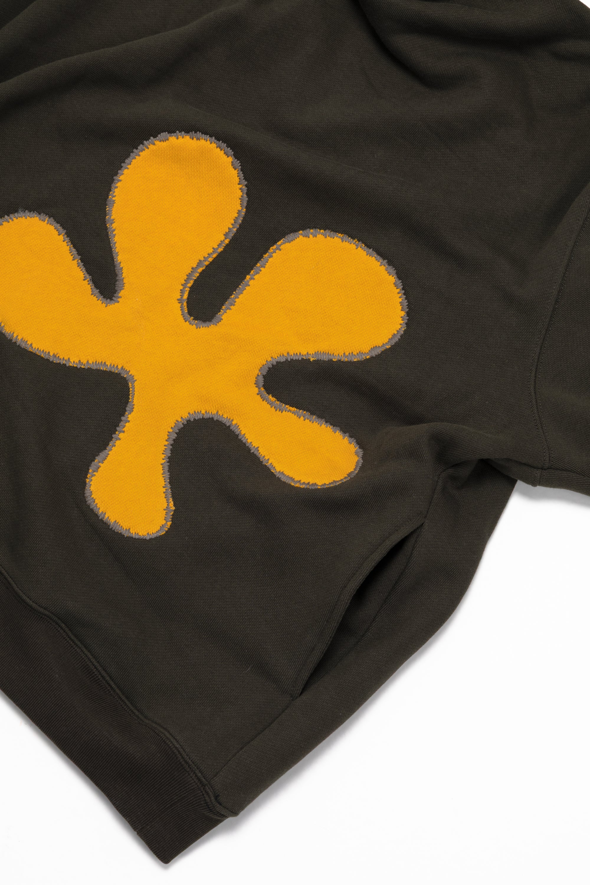 Oversized Front-Appliqué Hoodie (Olive x Lemon)