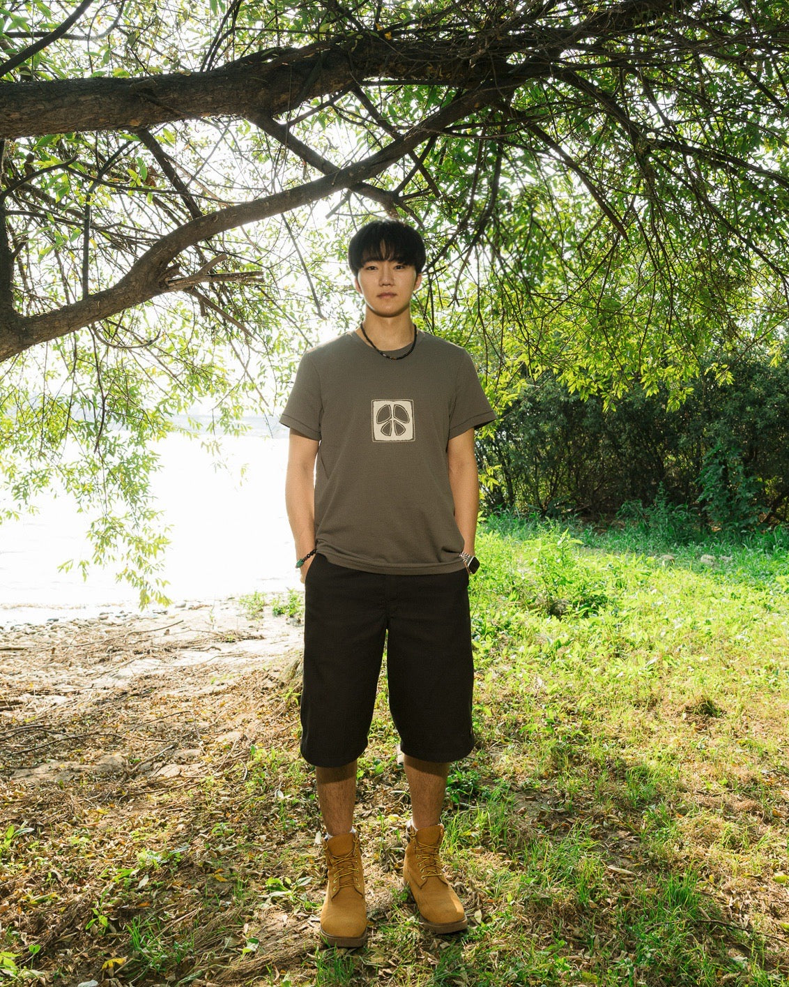 Organic Cotton Peace Tee - Men's Boxy Fit (Charcoal)
