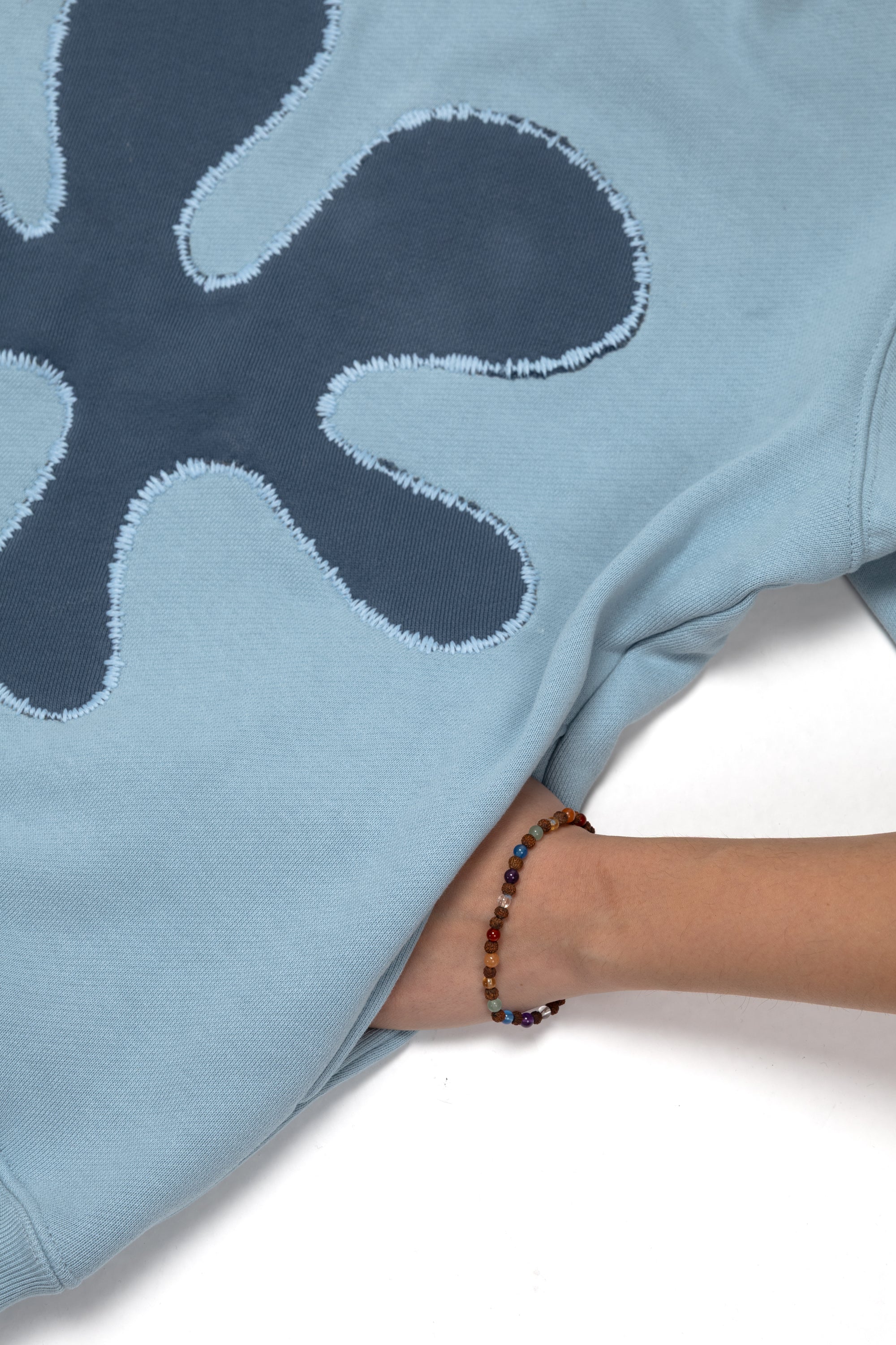 Oversized Front-Appliqué Hoodie (baby blue)